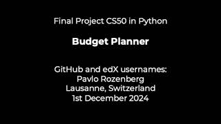 CS50P Final Project Python  Budget Planner [upl. by Nylasor]