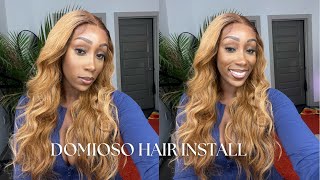 DOMIOSO HONEY BLONDE 13X4 LACE FRONTAL 24 INCH WIG UNBOXING  INSTALL [upl. by Willner362]