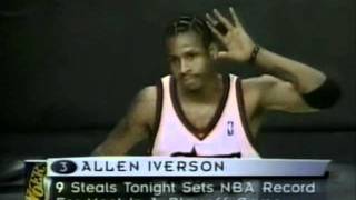 NBA Playoffs Record  Allen Iverson with 10 Steals 1999 [upl. by Novak]