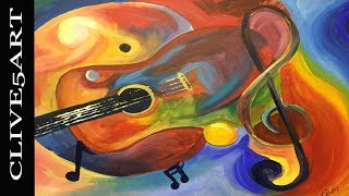 CUBIST guitar Acrylic painting for beginners Acrylic paintingclive5art [upl. by Beera]