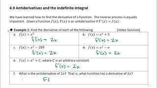 49 Antiderivatives and the Indefinite Integral Example 1 [upl. by Dilly]