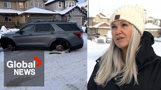 Edmonton resident has tires stolen off SUV in driveway quotCompletely shockedquot [upl. by Alleon]