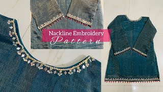 Nackline beads embroidery pattern 🤍 beads sequence amp mirror work✨ [upl. by Etiragram]