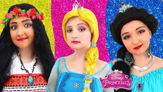 Disney Princesses Costumes amp Kids Makeup with Colors Paints Play with Real Princess Dresses [upl. by Eriuqs]