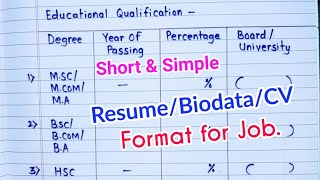 BioData बनाना सीखें  Curriculum Vitae for job  Biodata kaise likhe  Resume for job in english [upl. by Eeima531]