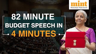 Budget 2024 FM Nirmala Sitharamans Speech Highlights In 4 Minutes  New Tax Regime Jobs Push [upl. by Naj223]