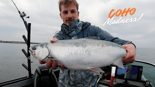 Coho Fishing on Lake Michigan Nonstop Action  May 2024 [upl. by Tamarra466]