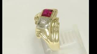 Mens Vintage Diamond Ruby Ring 80CT G Color 14K Yellow Gold Size 8  32919 [upl. by Inness969]