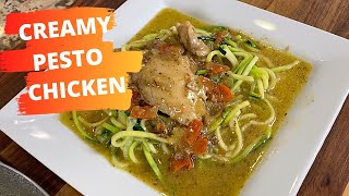 Creamy Pesto Chicken Over Zoodles [upl. by Htiduy452]