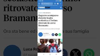 Ragazzo scomparso durante la gita scolastica a Torino ritrovato in corso Bramante [upl. by Adigun726]