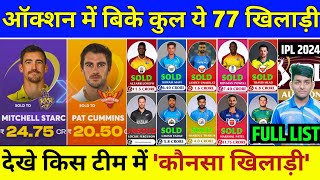 IPL Auction 2024  All Sold Players Final List  IPL 2024 All Sold Players  IPL 2024 All Team Squad [upl. by Akehsyt]