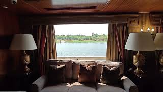 Nile views from the lounge on MS Iberotel Crown Emperor Luxor Egypt [upl. by Kenzi289]