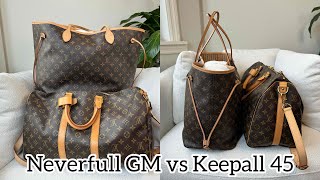 LV Keepall 45 vs LV Neverfull GM  What Fits  Which is best for overnight travel [upl. by Suravart]