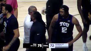 TCUs Jameer Nelson Jr hits a 3 to beat Kansas State 7572 [upl. by Atnwahsal]