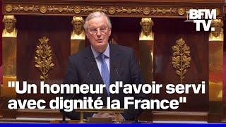 Motion de censure le discours de Michel Barnier à lAssemblée nationale en intégralité [upl. by Ochs369]