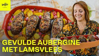 Lekkere gevulde aubergine met lamsvlees en tomatensaus  Sofie Dumont [upl. by Uaerraj]