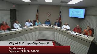 City of El Campo City Council Regular Meeting  September 25 2024 [upl. by Acilgna629]