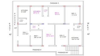 55 X 42 north face house plan 3 portion rent purpose [upl. by Ivie]