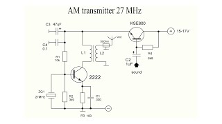 AM transmitter at 27 MHz on a transistor 2222 Output power 300 mW [upl. by Mohsen748]