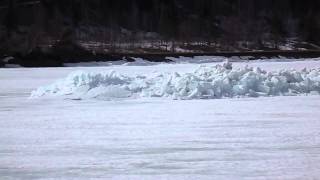 Perth Andover Ice Jam busts through down river from the bridge [upl. by Giarg]