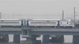 Train 18 crosses the Ennore creek bridge on its long journey to Delhi [upl. by Hanikehs940]