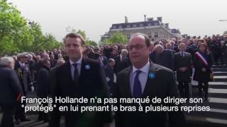 8 mai Hollande et Macron côte à côte sous lArc de Triomphe [upl. by Bonn]