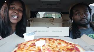 cheesy rosatis pizza 24 hot wings carbang with my fiance several extremely loud burps asmr [upl. by Eldoree]