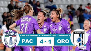 Pachuca Femenil vs Queretaro 41 Resumen Goles 2024 [upl. by Reffotsirk]