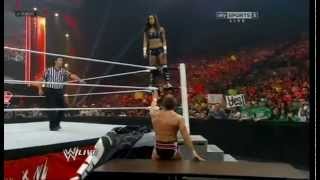 Aj kisses amp pushes Cm Punk through a table [upl. by Madaih686]