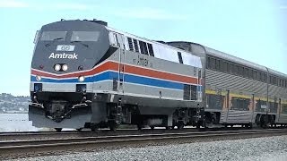 HD Two Westbound Capitol Corridors at Eckley w Amtrak 66 Phase II Heritage [upl. by Nogaem722]