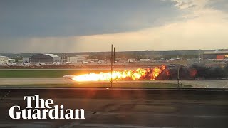 Russia Aeroflot plane catches fire during emergency landing in Moscow [upl. by Ahsiaa]