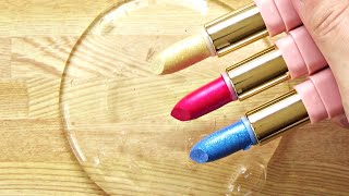 Slime Coloring with Makeup Mixing Red Yellow  Blue Lipsticks into Clear Slime Satisfying ASMR [upl. by Mathia]