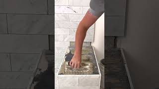 Marble shower slab bench install diy tiling tike marble stone construction howto [upl. by Alahs]