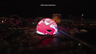 VIDEO  Drone captures Chiefsthemed message on Las Vegas Sphere [upl. by Tohcnarf]