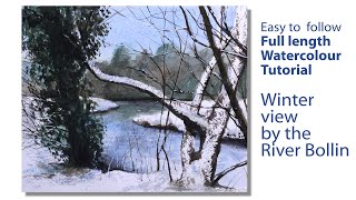 Winter view by the River Bollin Full length watercolour demonstration [upl. by Assylla691]