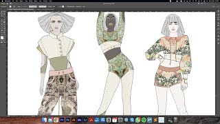 DIGITAL FASHION ILLUSTRATION in Adobe Illustrator Part 6  Colour Print amp Texture [upl. by Teragramyram]