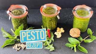 3 Arten von Pesto selber machen  mit Brennnessel Pfefferminze und Löwenzahn [upl. by Aba]