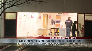 Car crashes into Pekin Community High School [upl. by Hayidan]