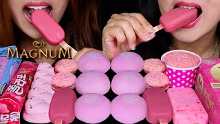 ASMR RUBY CHOCOLATE MAGNUM ICE CREAM BARS STRAWBERRY MOCHI ICE CREAM COTTON CANDY MARSHMALLOWS 먹방 [upl. by Eenitsed55]