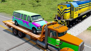 Double Flatbed Trailer Truck vs speed bumps Busses vs speed bumps Beamng Drive [upl. by Anelaj]