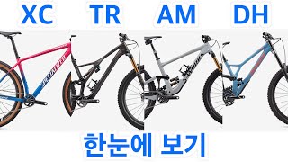 한 눈에 보는 MTB 장르  XC 트레일 엔듀로 다운힐 프리라이드 [upl. by Rieger]