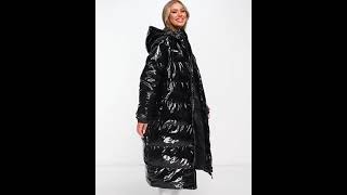 ELLESSE Shiny Longline Wet Look Long Puffer Jacket Coat Hooded Glossy Wetlook Back  Asos [upl. by Nylinej980]