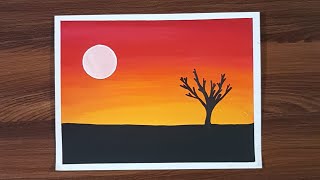 SUNSET Scenery  Easy drawing for beginners using Poster Colors [upl. by Samled756]