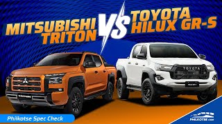 PICKUP WARS REIGNITED 2024 Mitsubishi Triton Athlete vs Toyota Hilux GRS  Philkotse Spec Check [upl. by Jacobah]