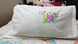 Fabric Painting for Beginners Simple Flower painting on Pillow cover [upl. by Itoc]