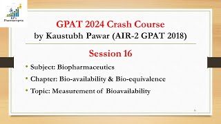 Methods of bioavailability determination  Biopharmaceutics  GPAT 2024  KPs Pharmacopeia [upl. by Samot]