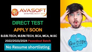 Avasoft hiring for 2024 2023 2022 batch offcampusjobs offcampusrecruitment freshersjobs jobs [upl. by Choong]