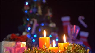 Beautiful burning candles with a decorated Christmas tree in t  Indian Stock Footage  Knot9 [upl. by Ycrep]