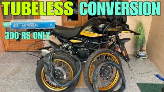 TUBELESS CONVERSION  TUBELESS ANY BIKE IN 1000 RS… [upl. by Attenrev]