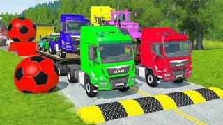 Double Flatbed Trailer Truck vs Speedbumps Train vs Cars  Tractor vs Train BeamngDrive 002 [upl. by Wendy134]